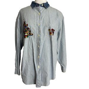 Vintage Solutions Womens Blouse Shirt Size Medium Christmas Embroidery Flaw